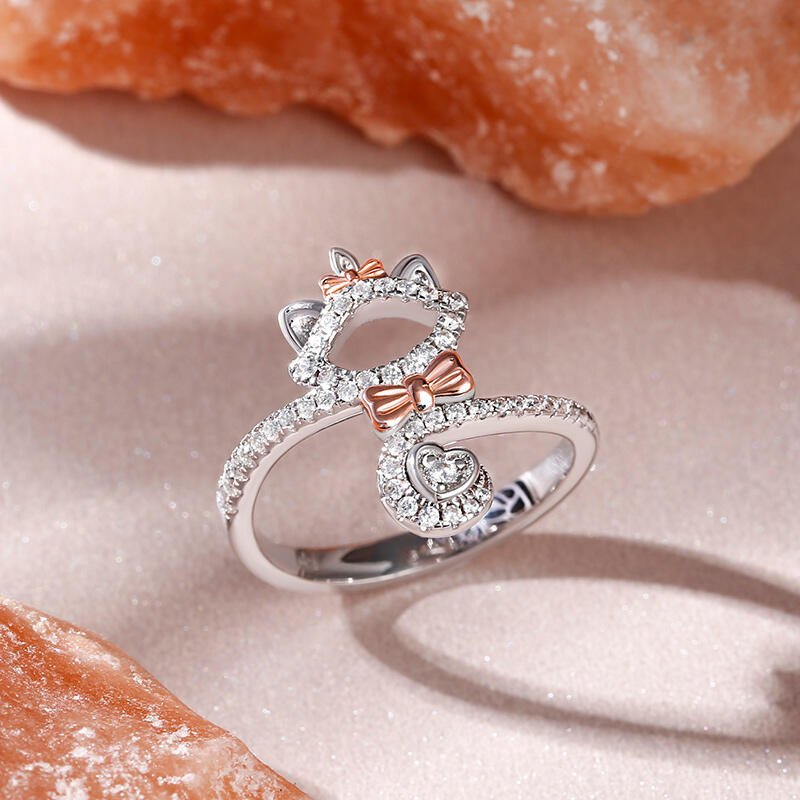 Jeulia Anillo de plata de ley gato lindo color oro rosa