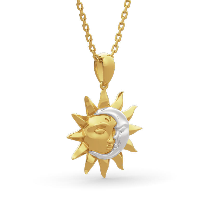 Jeulia "Sun ＆ Moon" Two Tone Design Sterling Silver Necklace