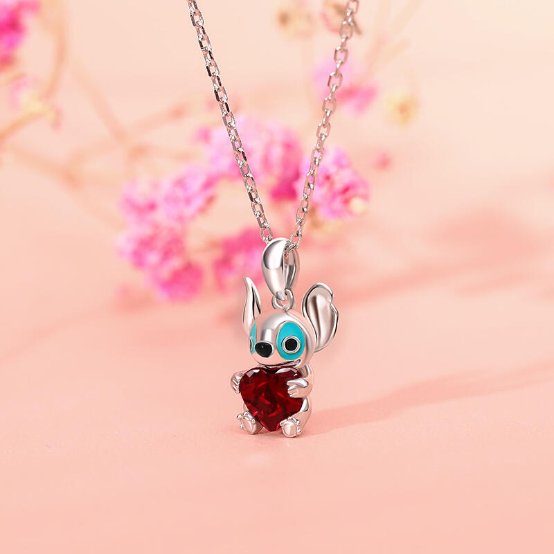 Jeulia Hug Me "Little Monster" Heart Cut Sterling Silver Necklace