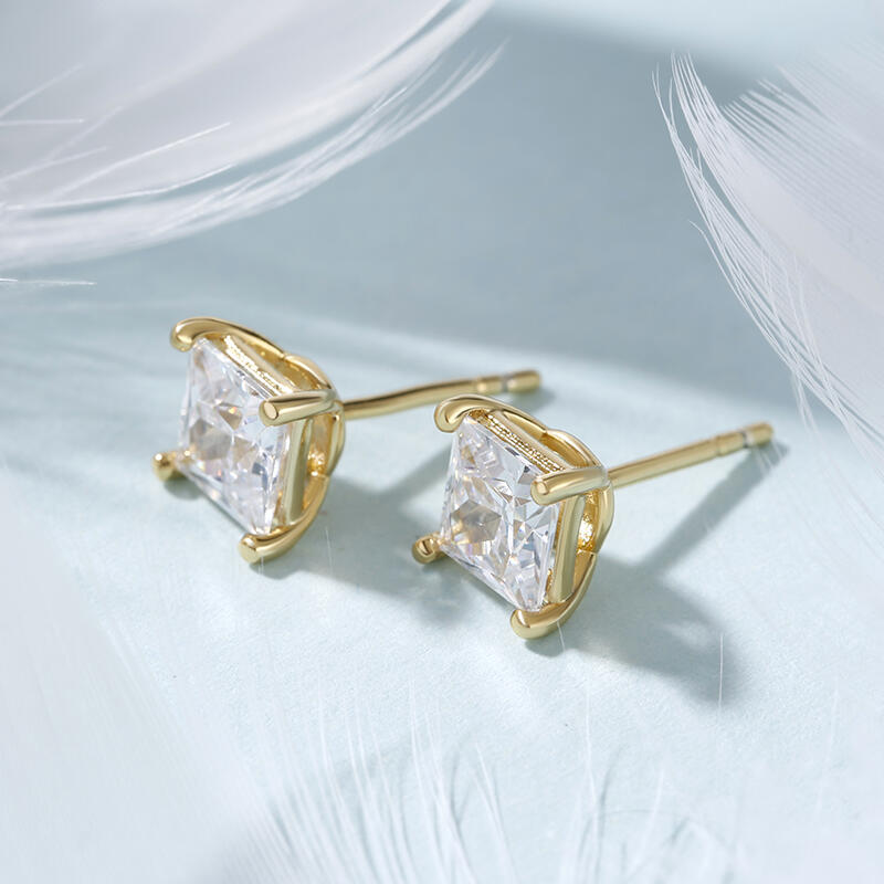 Jeulia Classic Princess Cut Sterling Silver Stud Earrings