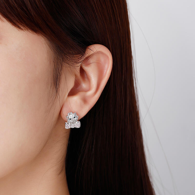 Jeulia "I Love Cats" Bow Design Mismatched Stud Earrings