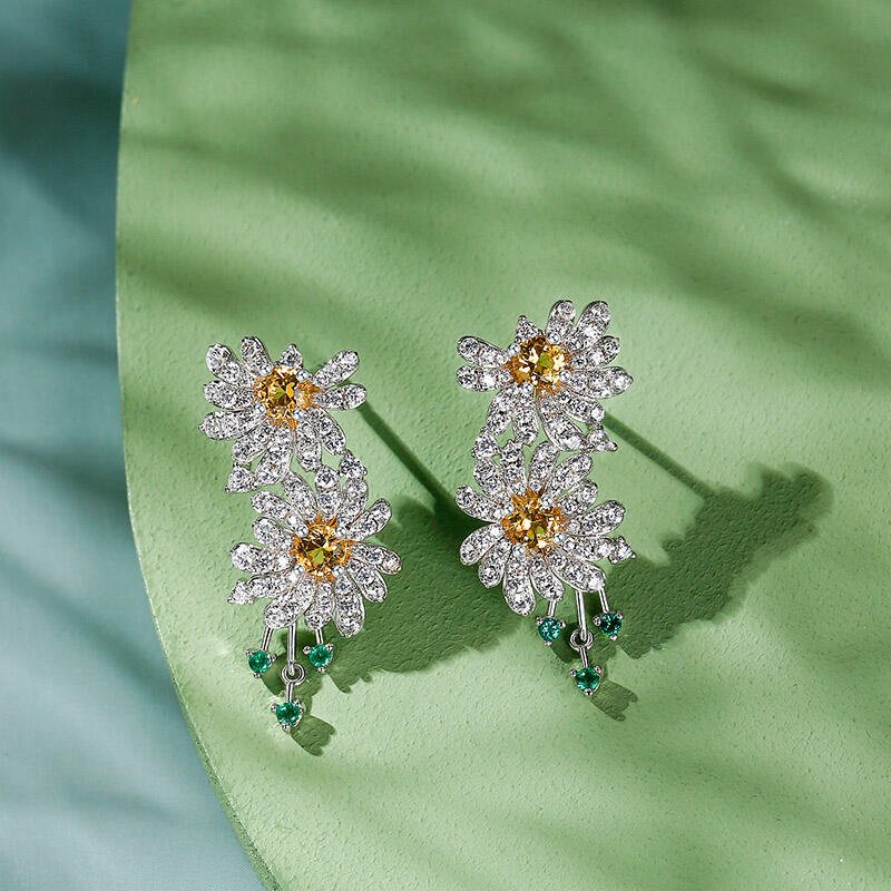 Jeulia Double Daisy Flower Sterling Silver Earrings