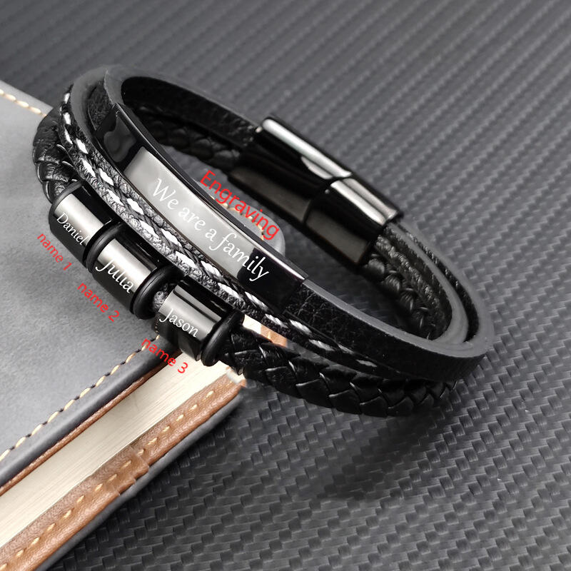 Personalized Braided Rope Magnetic Buckle Men's Bracelet Custom Family Name