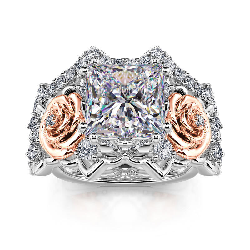 Jeulia "True Love" Rose Princess Cut Sterling Silver Ring Set