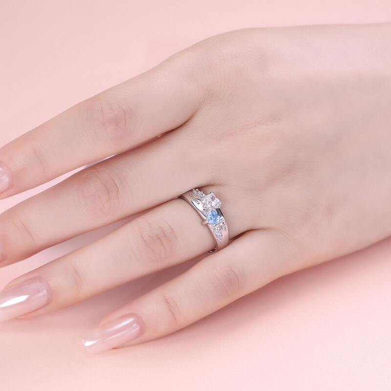Jeulia Anillo de Plata Esterlina de Dos Piedras de Corte Corazón con Piedras de Nacimiento