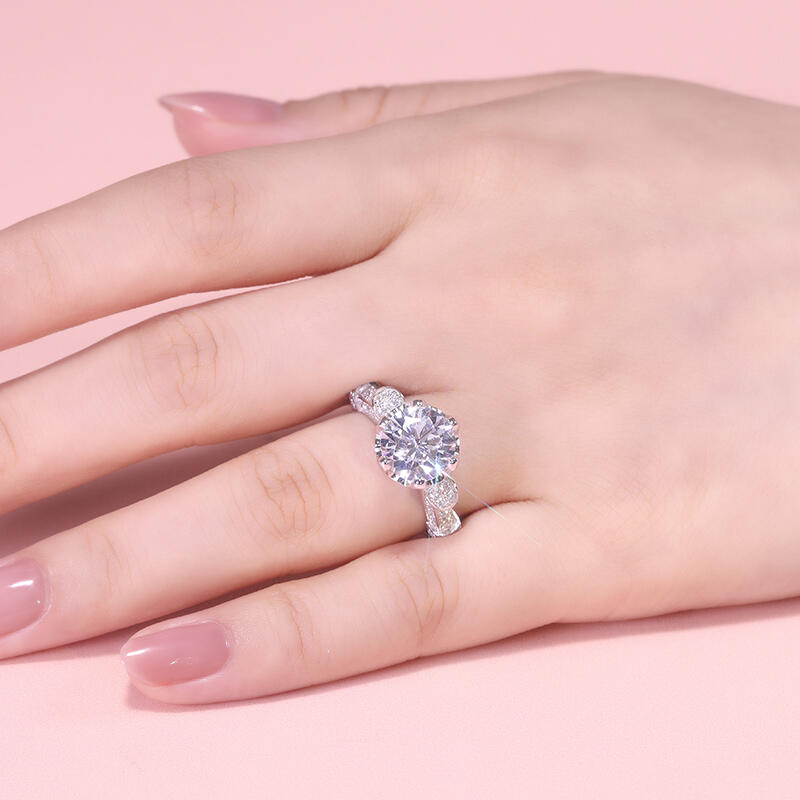 Jeulia Anel de noivado de corte redondo clássico em prata de lei