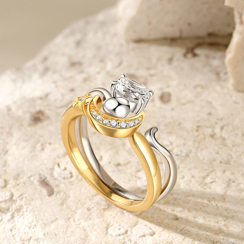 Jeulia Mån- och Stjärnring Set Justerbar Oval Cut Sterling Silver