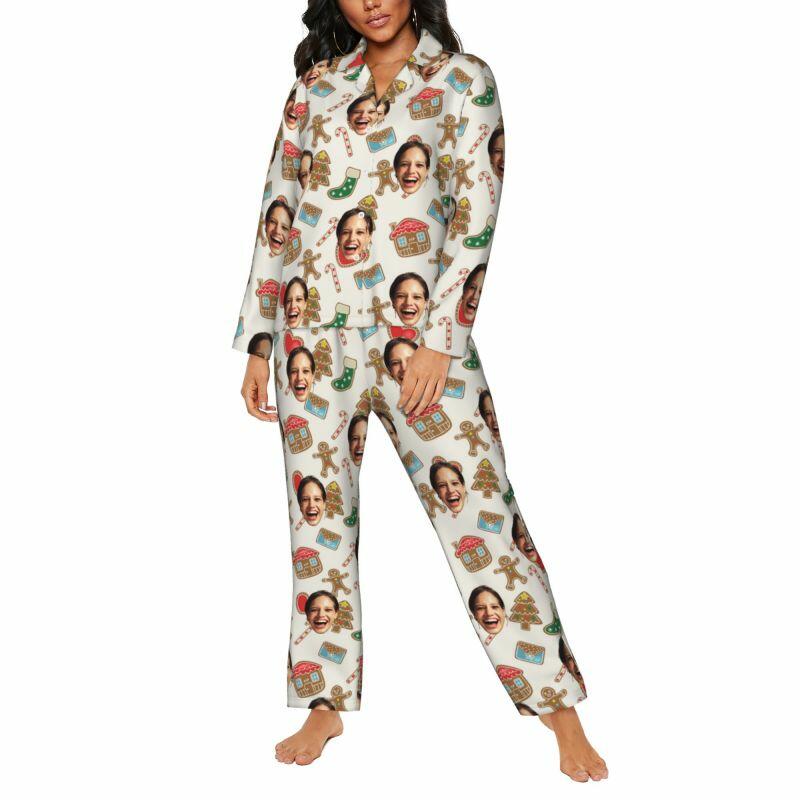 Personalisierte Pyjamas Foto Lovely Gingerbread Man Cottage Pattern Design Weihnachtsgeschenk für Sie