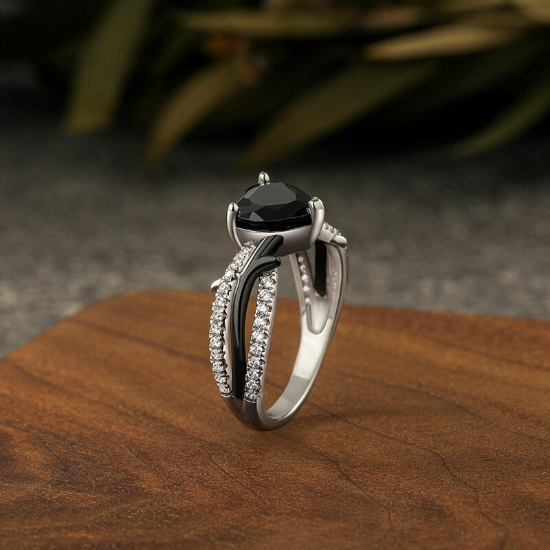 Jeulia Anillo Promesa Corazón Negro Trenzado de Plata Esterlina