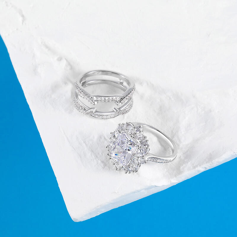 Jeulia Inset Gorgeous Sterling Silver Wedding Ring Set