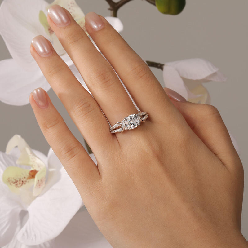 Jeulia Bague de Fiançailles Ronde à Halo Personnalisée en Argent Sterling