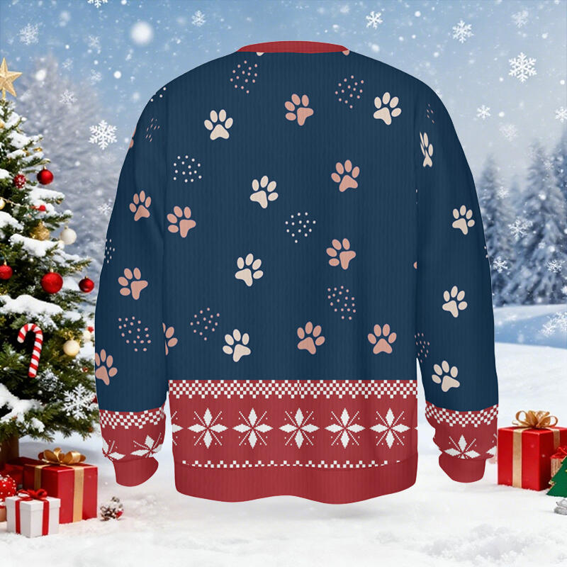 Personalized Ugly Sweater Unisex Pet's Mom Custom Photo Pawprints Design Cute Christmas Gift for Pet Lovers