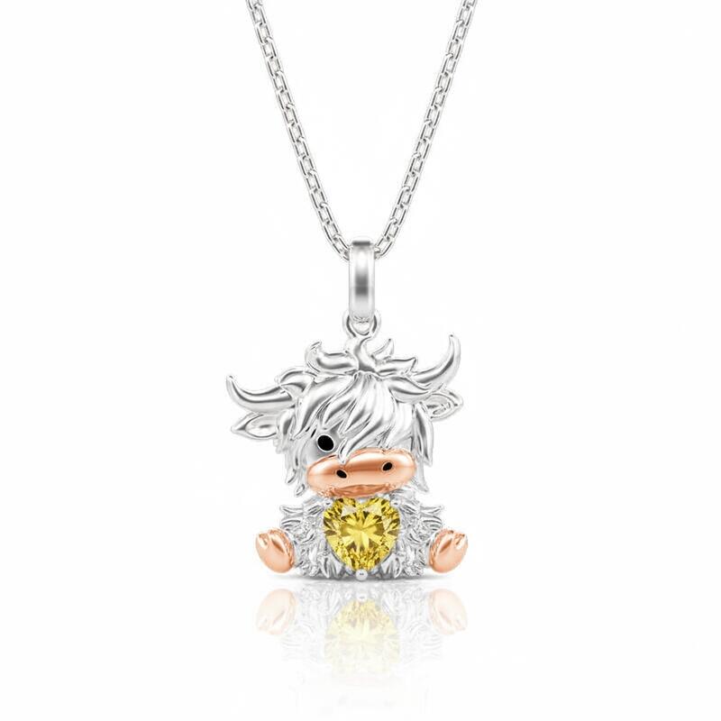 Jeulia Hug Me Custom Highland Cow Necklace with Birthstone