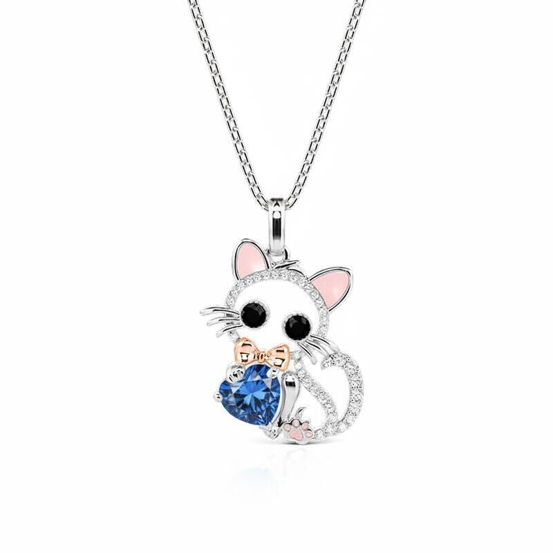 Jeulia Hug Me Custom Hollow Cat Necklace With Birthstone