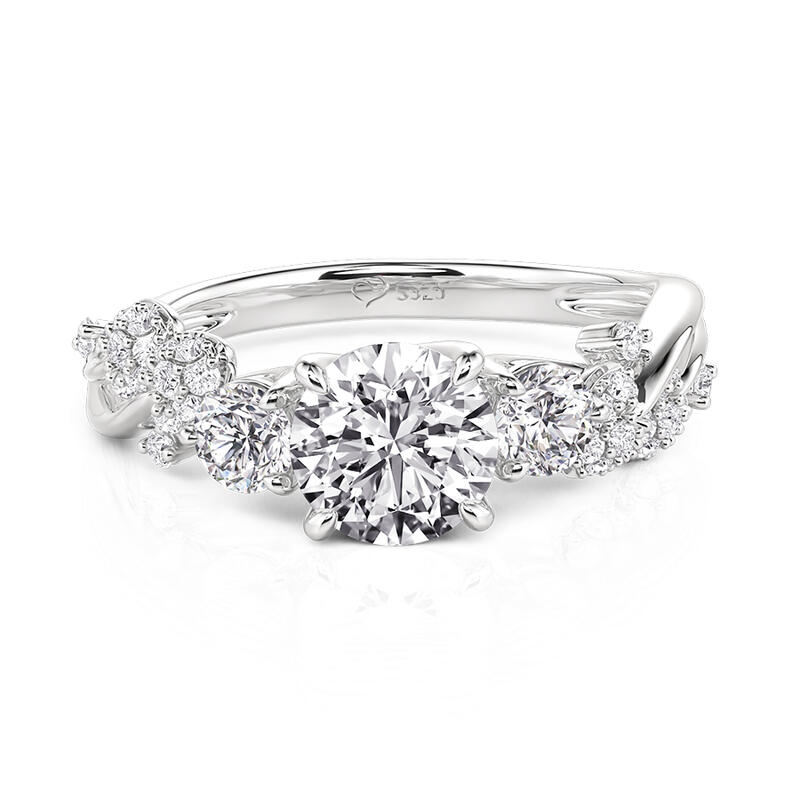 Jeulia Round Three-Stone Leaf Engagement Ring