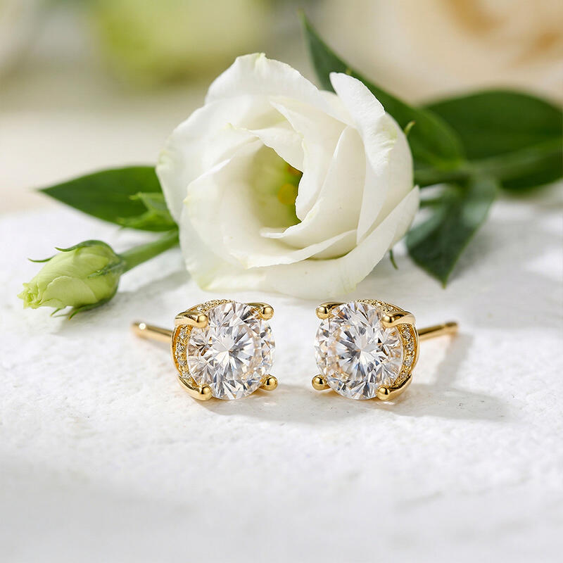 Jeulia Round Cut Sterling Silver Stud Earrings