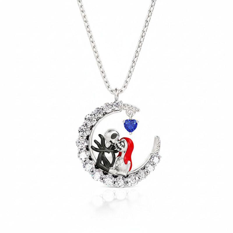 Jeulia "True Love's Kiss" Skull Couple Necklace With Birthstone