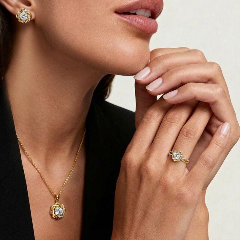 Jeulia Two Tone Love Knot Round Cut Engagement Ring