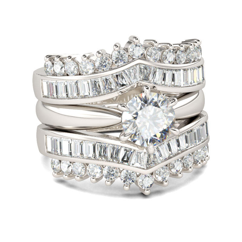 Jeulia Art Deco Round Cut Sterling Silver 3PC Ring Set