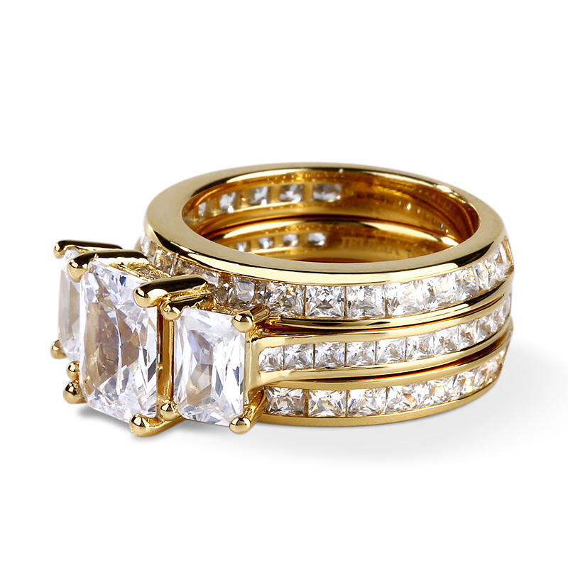 Jeulia 3PC Yellow Three Stone Radiant Cut Sterling Silver Ring Set