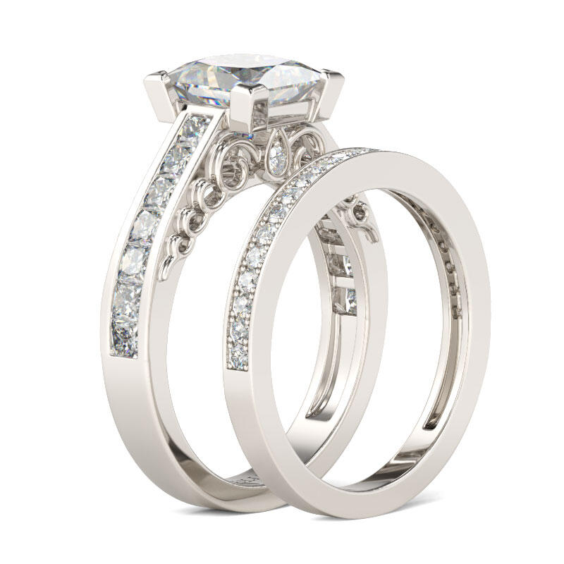 Jeulia Simple Princess Cut Sterling Silver Ring Set
