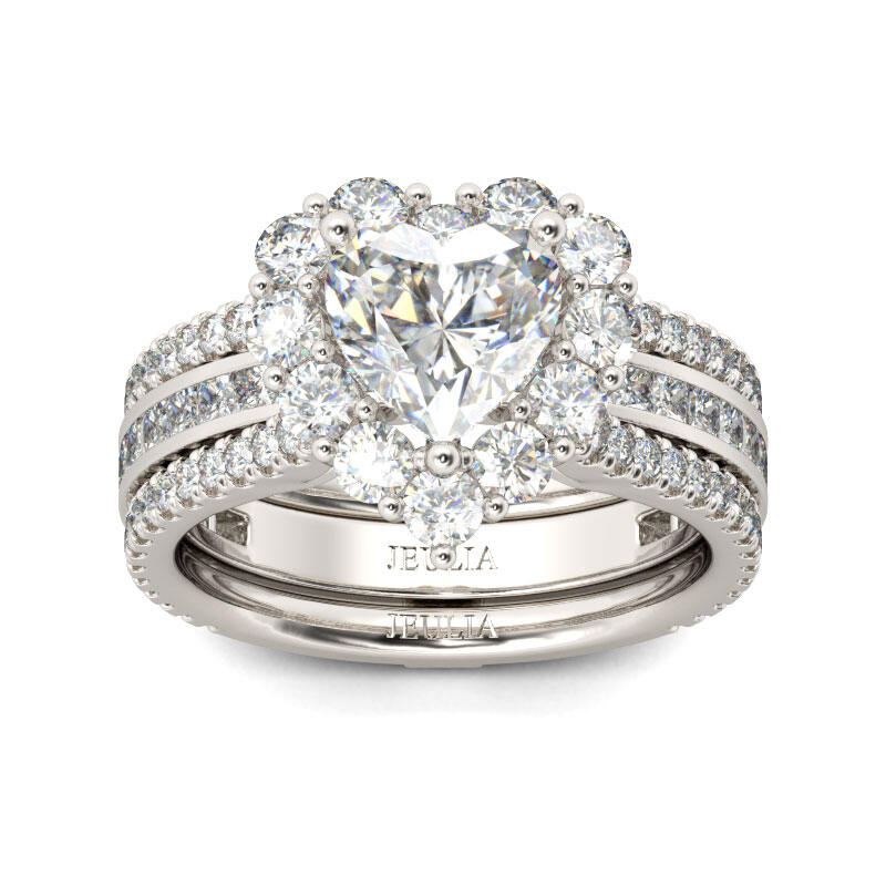 Jeulia Halo Heart Cut Sterling Silver Ring Set