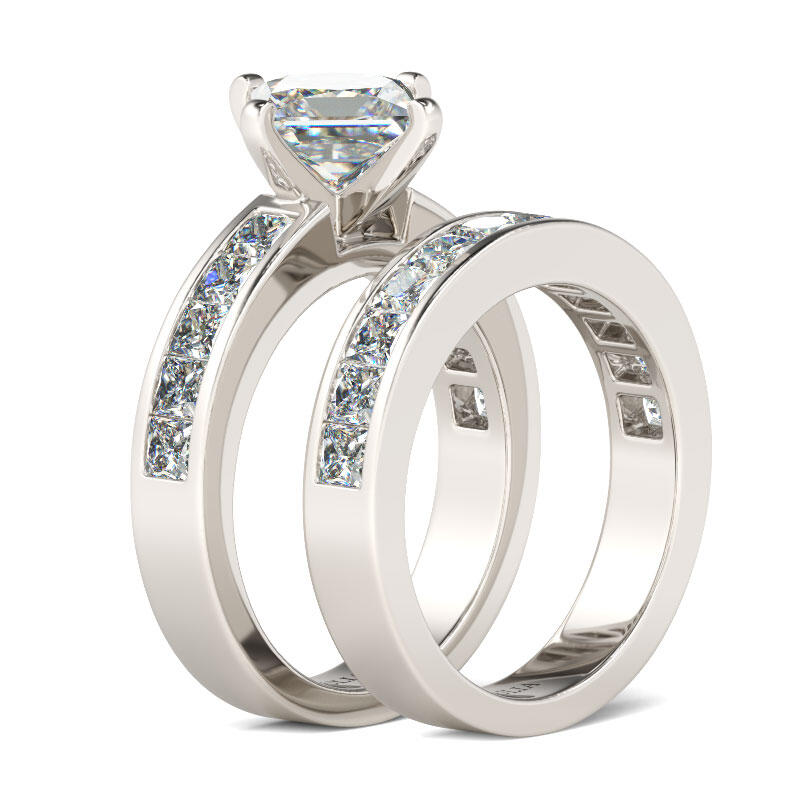 Jeulia Classic Princess Cut Sterling Silver Ring Set