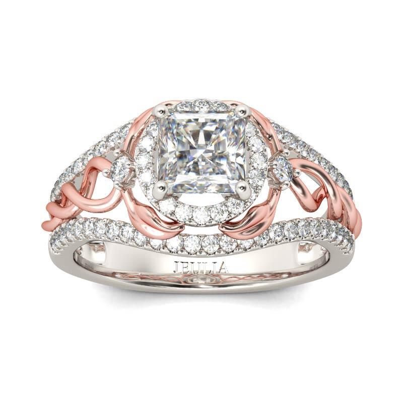 Jeulia Anillo Con Dos Tonos Torcidos Con Talla Asscher En Plata De Ley