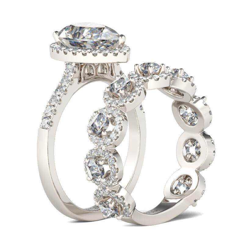 Jeulia Halo Pear Cut Sterling Silver Ring Set