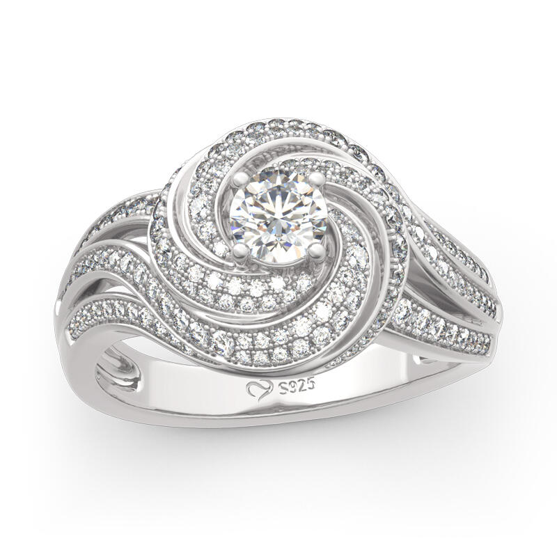 Jeulia Spiral Design Round Cut Sterling Silver Ring