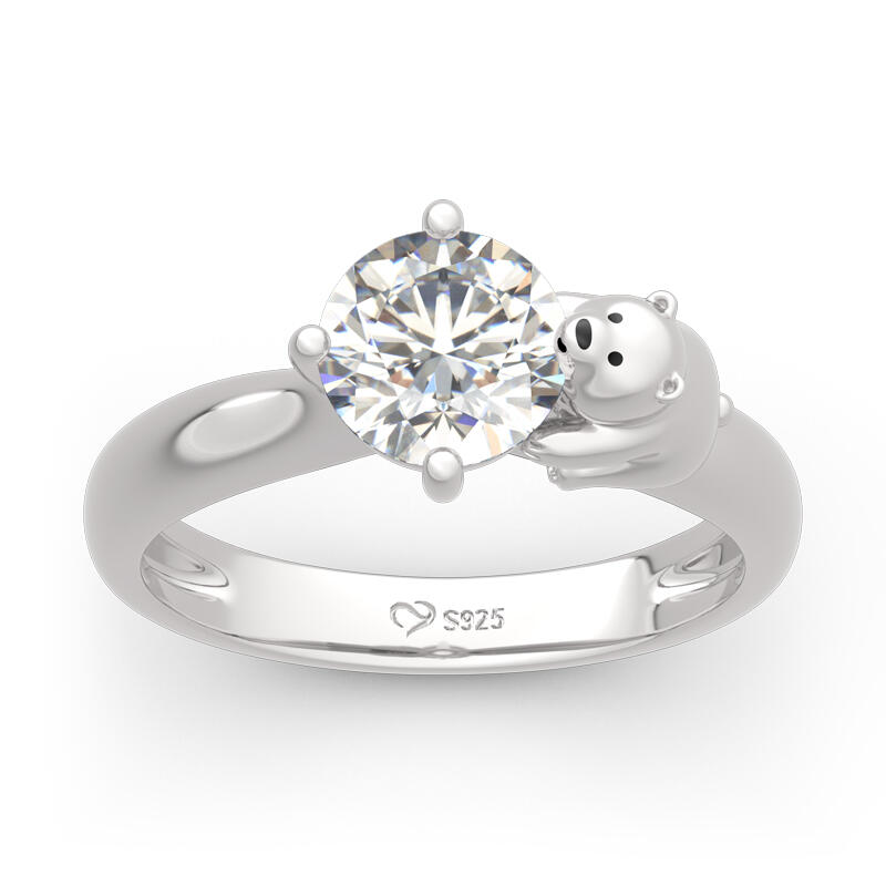 Jeulia Hug Me "Pure Love" Polar Bear Round Cut Sterling Silver Ring