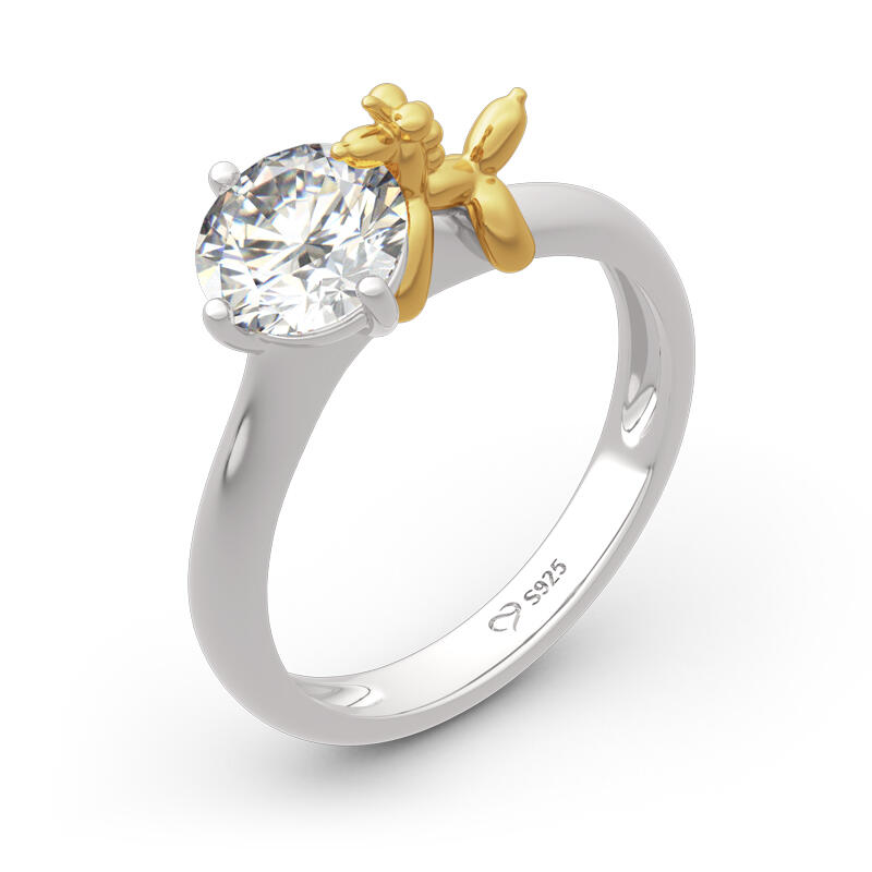 Jeulia Hug Me "Balloon Unicorn" Round Cut Sterling Silver Ring