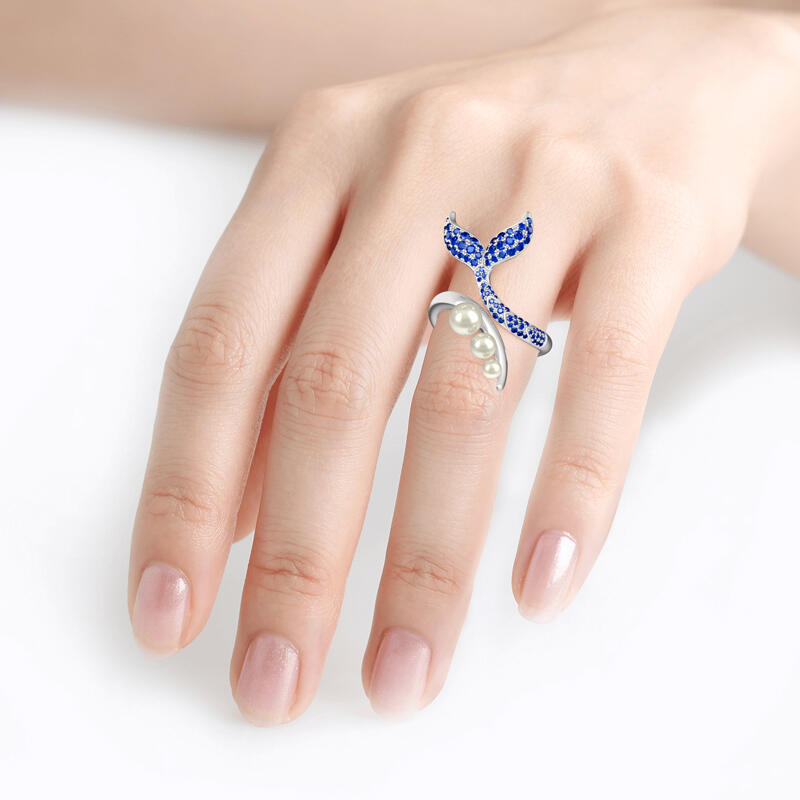 Jeulia "Dancing by the Moonlight" Mermaid Tail Faux Pearl Sterling Silver Ring