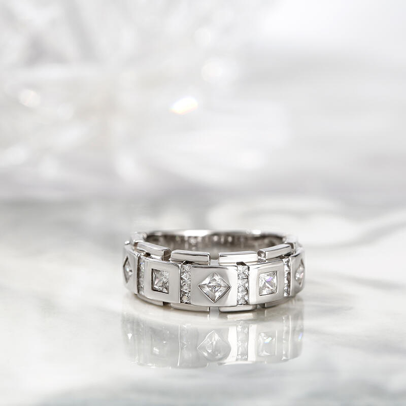 Jeulia Princess Cut Sterling Silver Men's Band