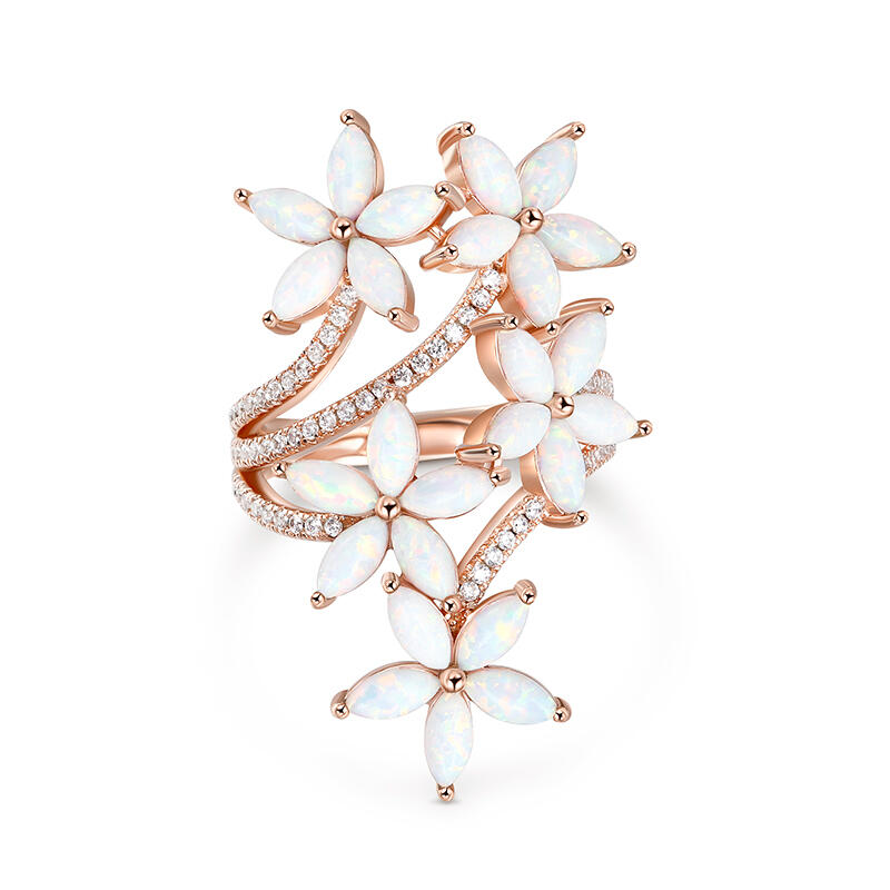 Jeulia "Sweet-smelling" Opal Floral Sterling Silver Ring
