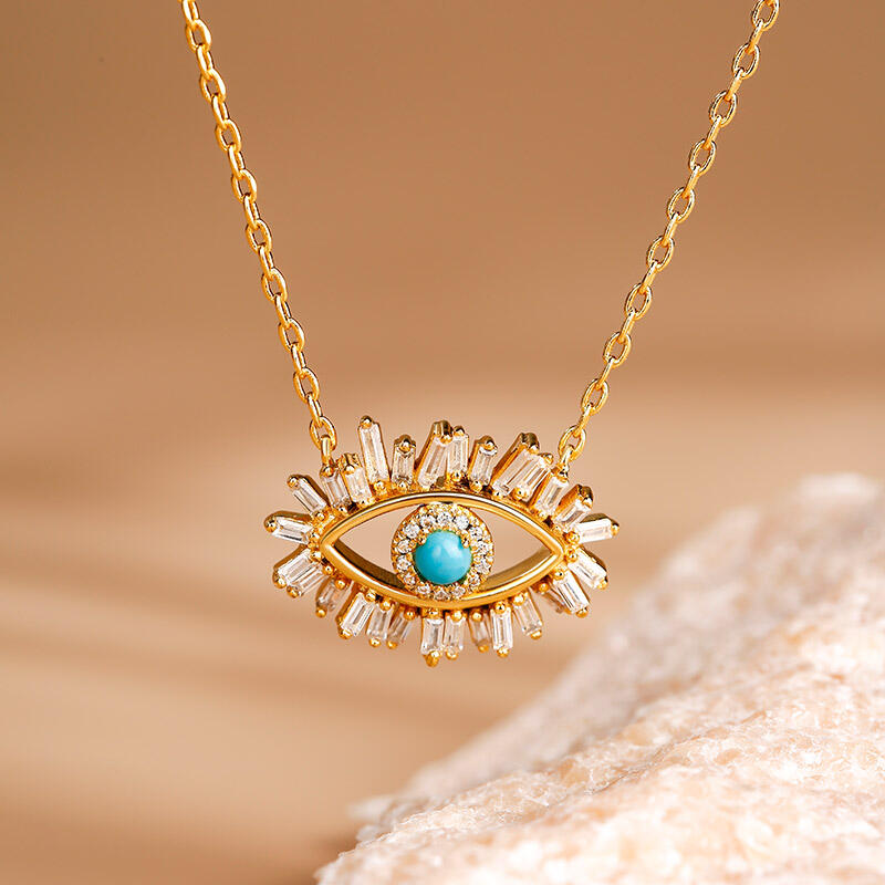 Jeulia "Evil Eye" Round Cut Turquoise Sterling Silver Necklace