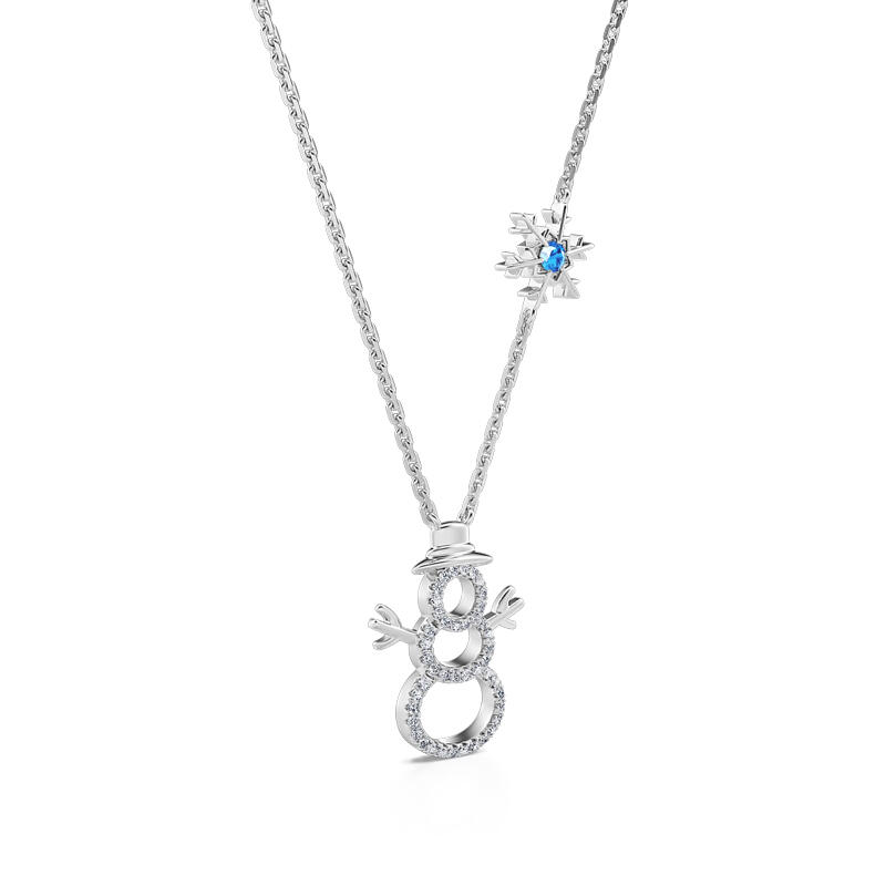 Jeulia "Merry Christmas" Snowman & Snowflake Design Sterling Silver Necklace