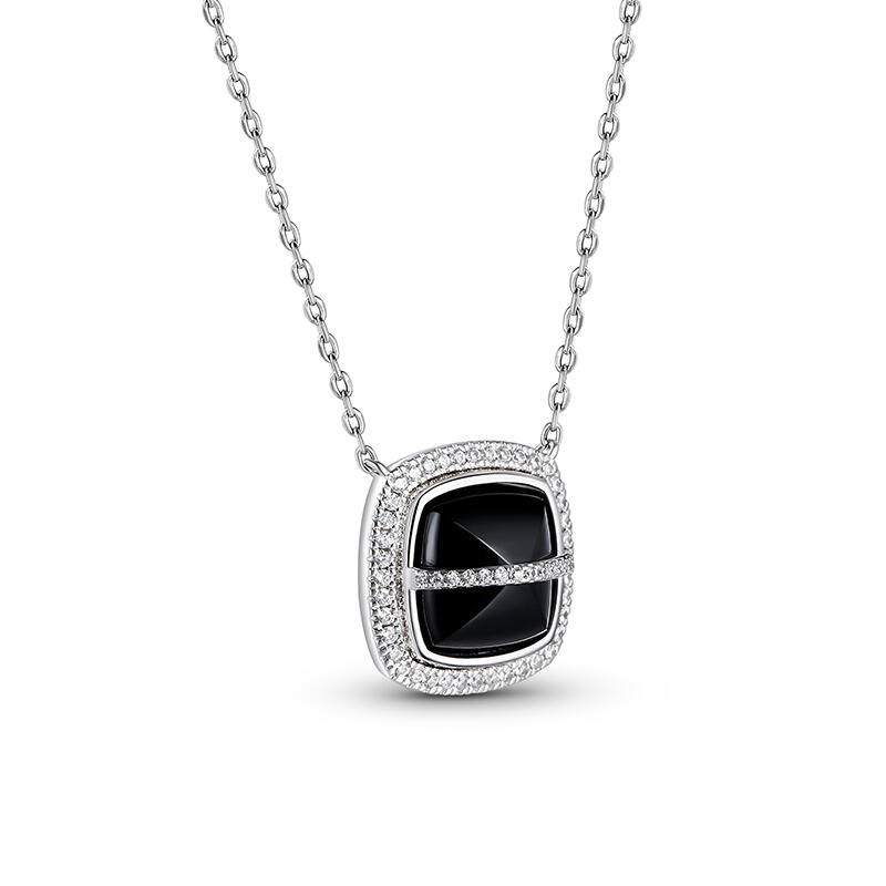 Jeulia Collar de plata de ley con piedra ónix negro