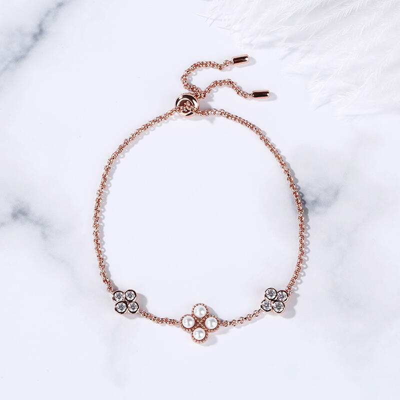 Jeulia Pulsera De Plata Esterlina Con Perlas Cultivadas De Trébol