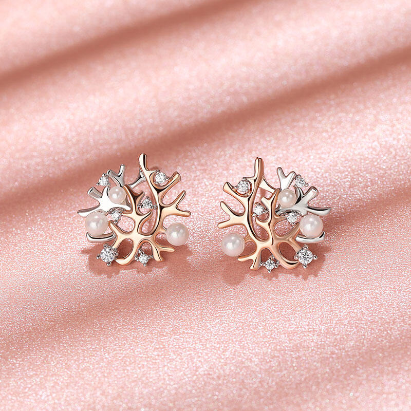 Jeulia Pendientes de coral de plata de ley con perlas cultivadas