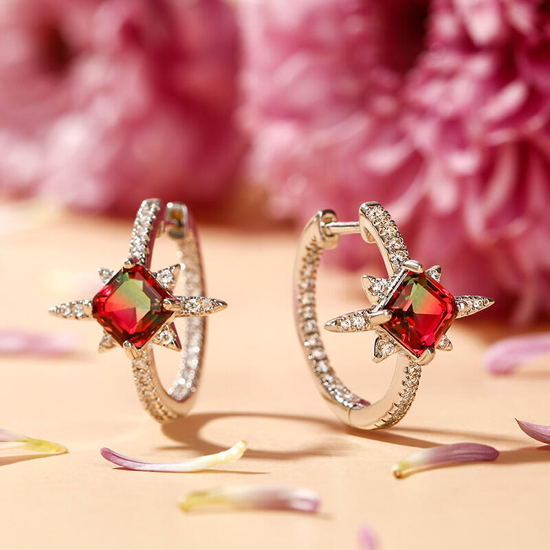 Jeulia "Endless Light " North Star Princess Cut Watermelon Sterling Silver Earrings