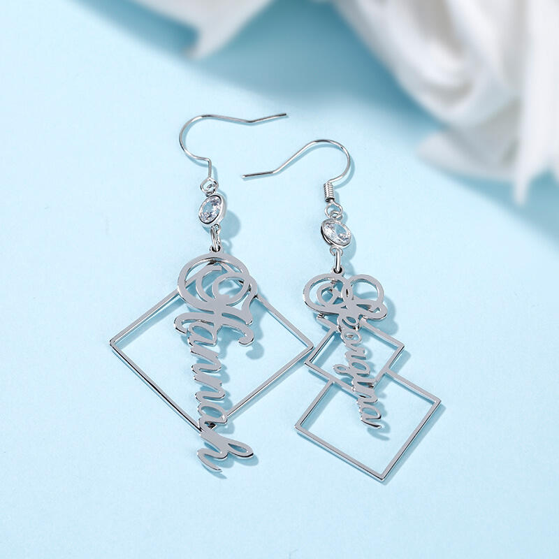 Jeulia Asymmetrical Personalized Sterling Silver Earrings