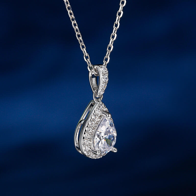 Jeulia Halo Pear Cut Sterling Silver Necklace