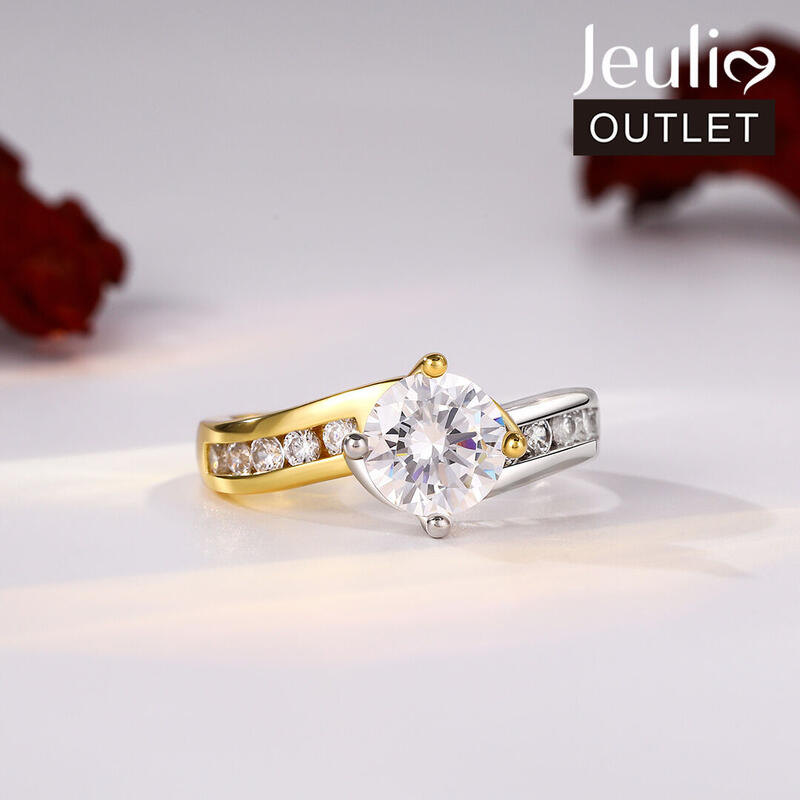 Jeulia Two Tone Round Cut Sterling Silver Ring