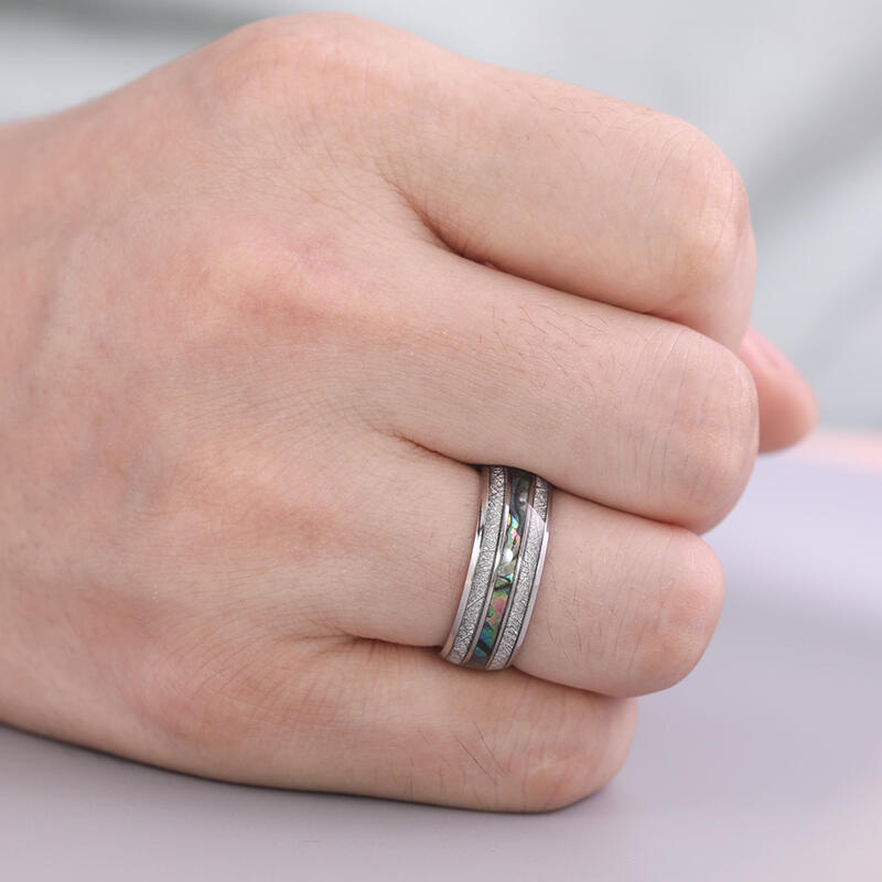 Jeulia Abalone Shell Titanium Steel Men's Band