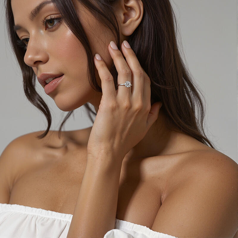 "Endless Summer Nights" Round Cut Side Stone Engagement Ring