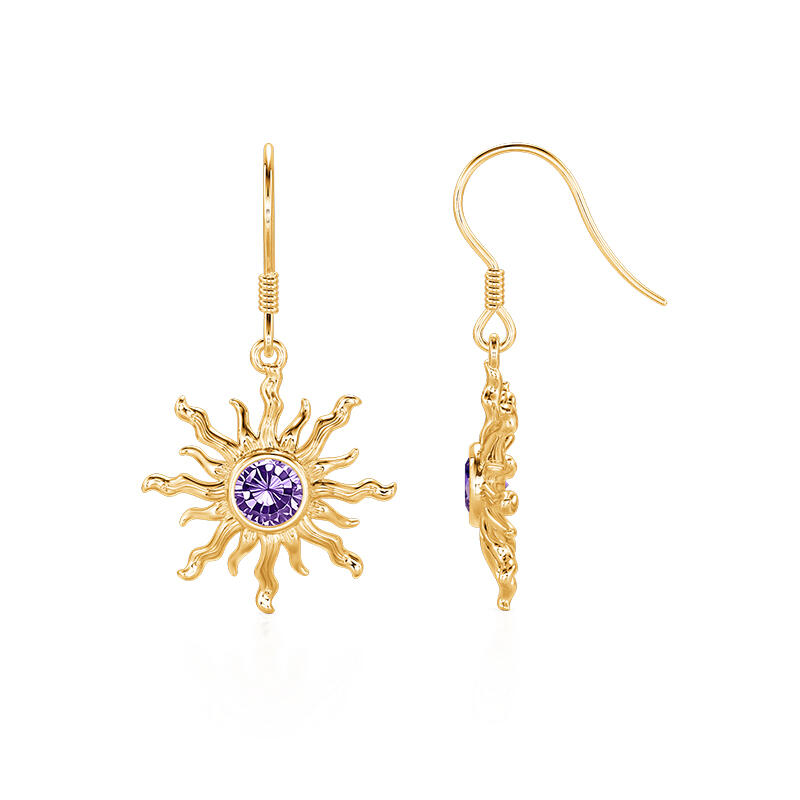 Jeulia Fashion Bohemian Amethyst Stone Gold Sun Earrings