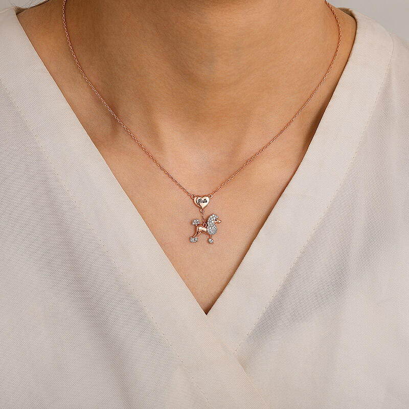 Jeulia Petland Custom Engraved Poodle Necklace Sterling Silver