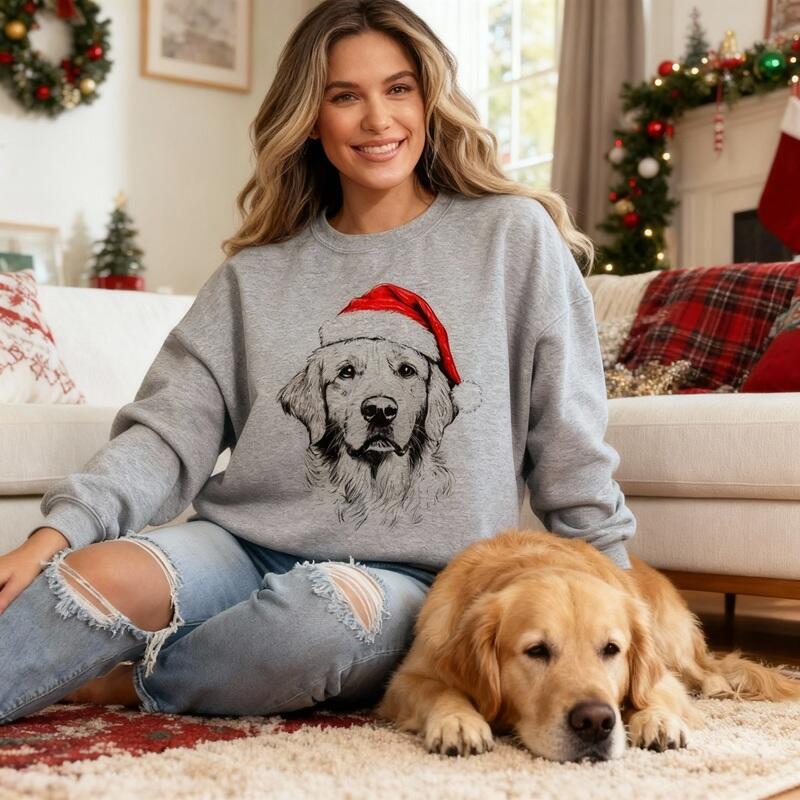 Personalized Sweatshirt Custom Photo Santa Hat Design Perfect Christmas Gift for Pet Lovers