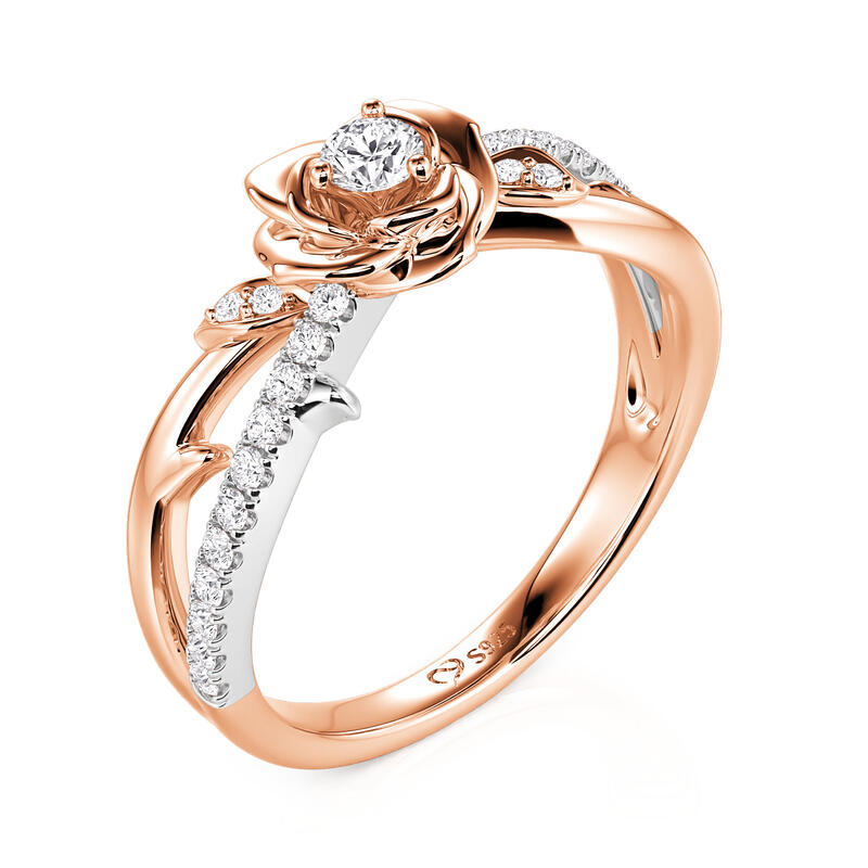 Jeulia Two Tone Twist Rose Flower Ring Sterling Silver
